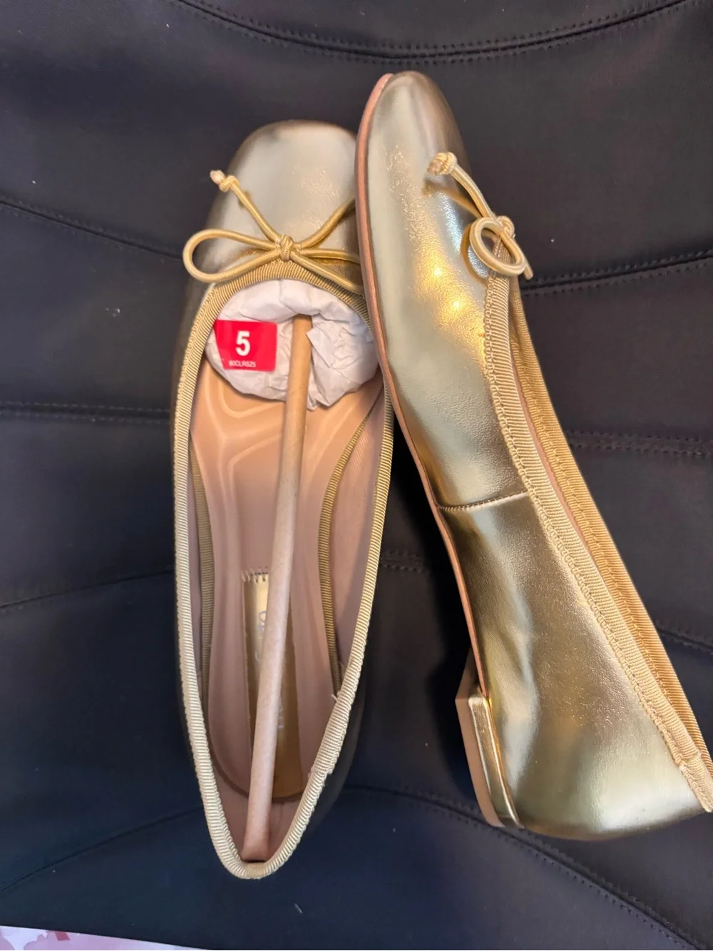 Franco Sarto Metallic Gold Bow Ballet Flats - Picture 2 of 2